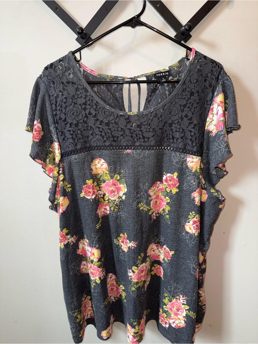 TORRID Grey Floral Lace Smock Top Shirt Blouse, Torrid Sz 4 Women's Plus